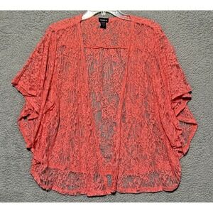 Torrid Cardigan Sweater Sheer Lace Open Front Coral Pink Long Sleeve Womens 1 XL